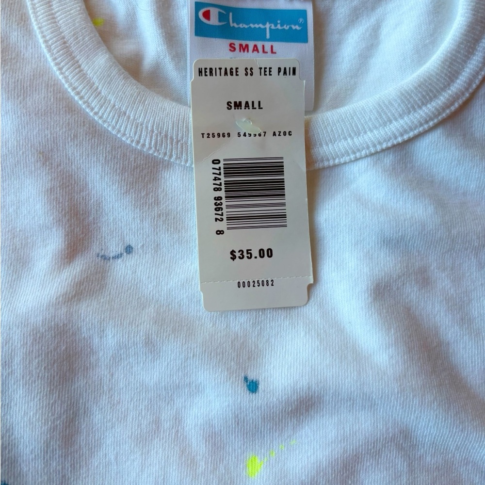 ♥️💖 Champion Heritage SS Tee Paint Splatter Vintage Men’s Size Small NWT - Picture 3 of 4